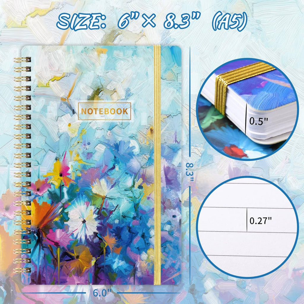 A5 spiral notebook with gold-edged spine and ruled pages detail