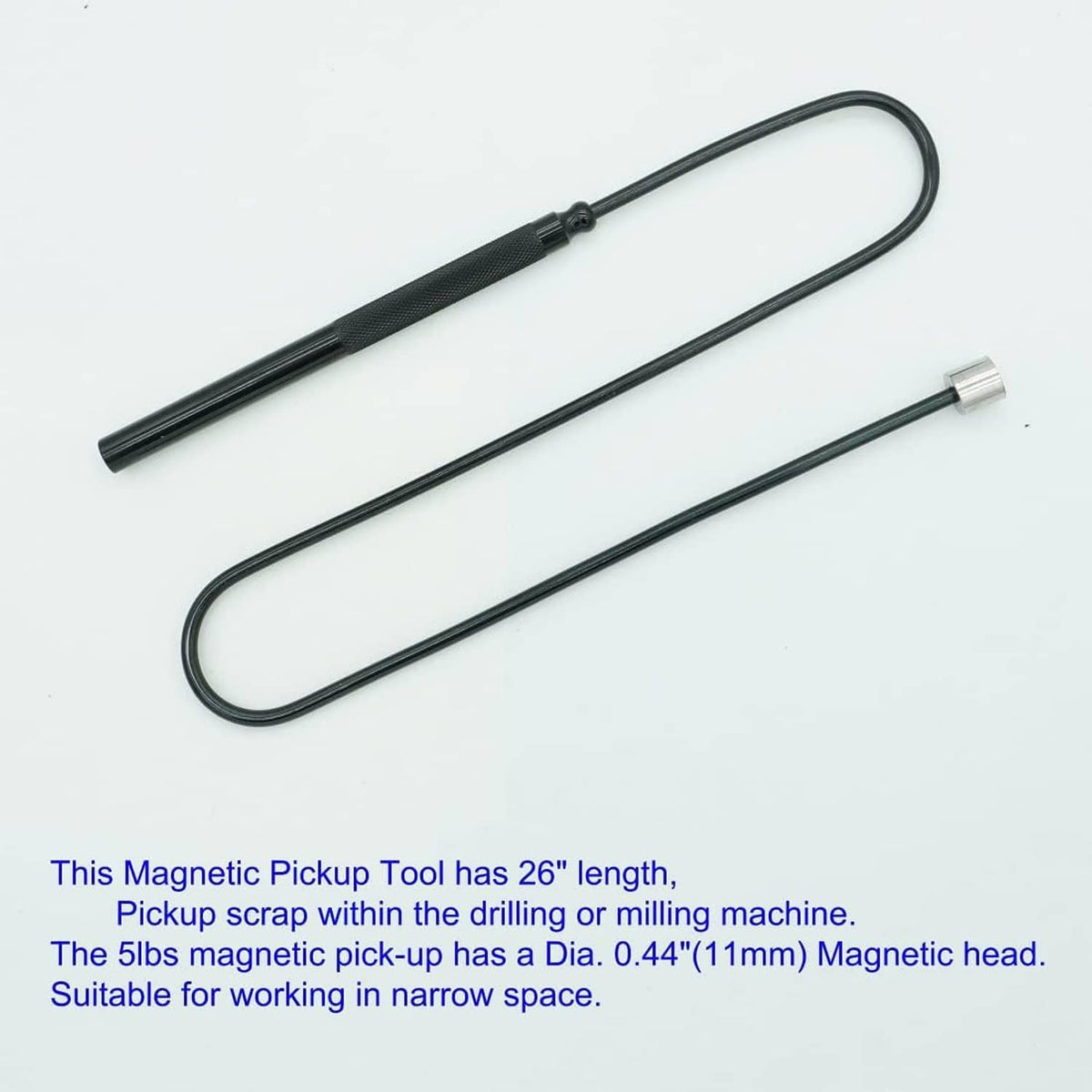 Black bendable magnetic pickup tool with metal tip