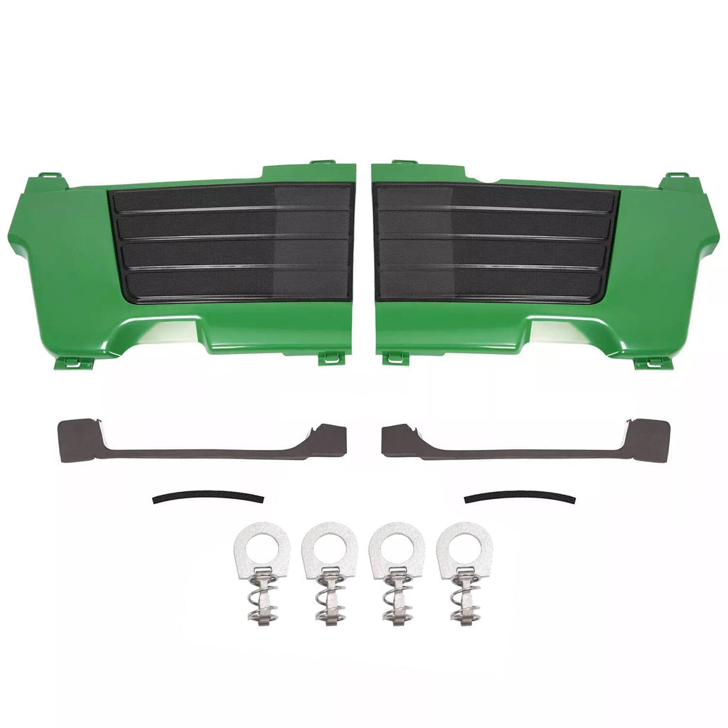 Green side panel screen grille set with two black louvered inserts and mounting tabs