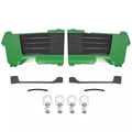 Green side panel screen grille set with two black louvered inserts and mounting tabs