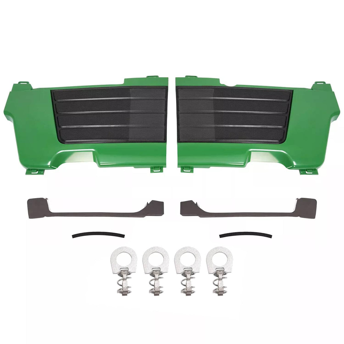Green side panel screen grille set with two black louvered inserts and mounting tabs