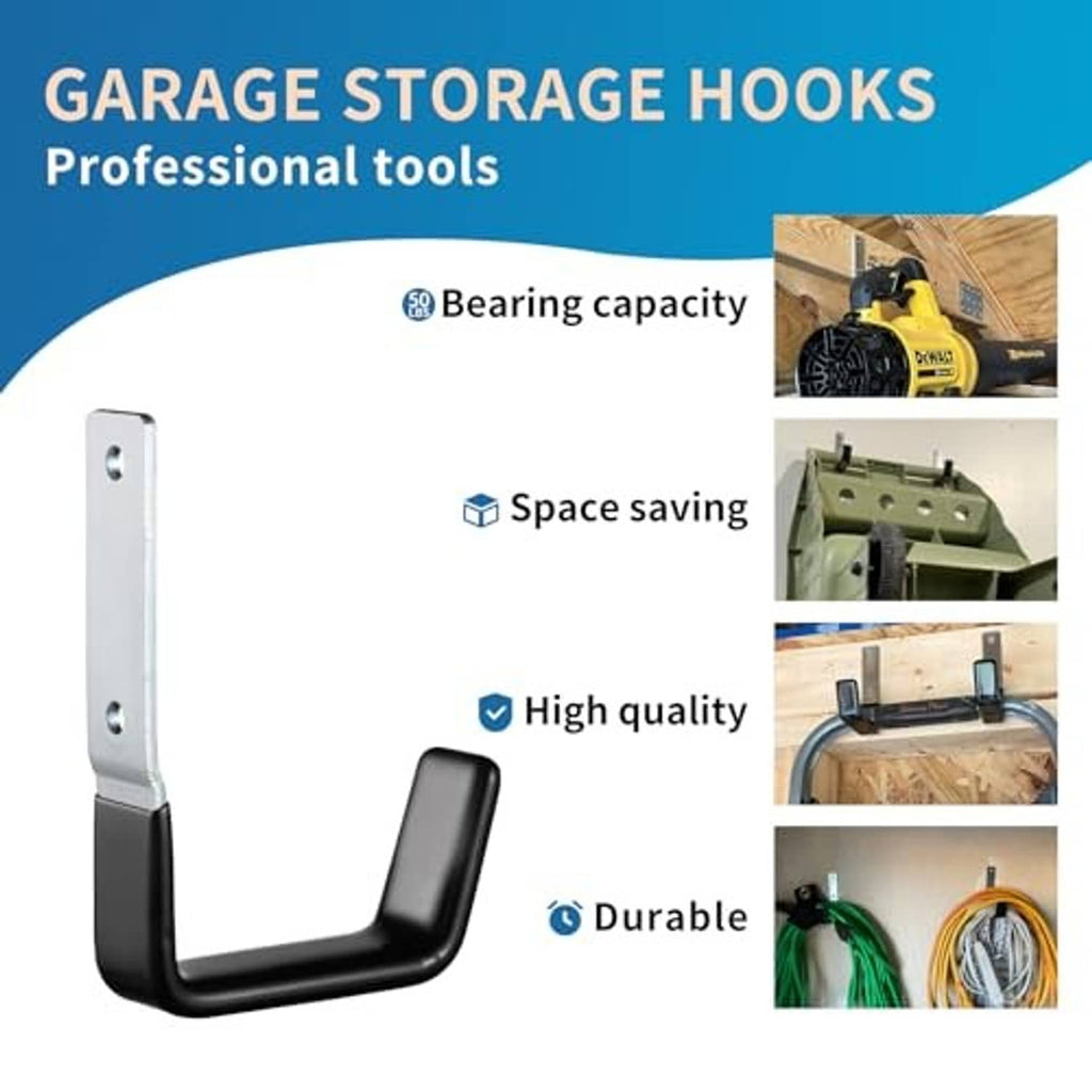 Single steel garage storage hook with black anti-slip PVC and two-screw mounting plate