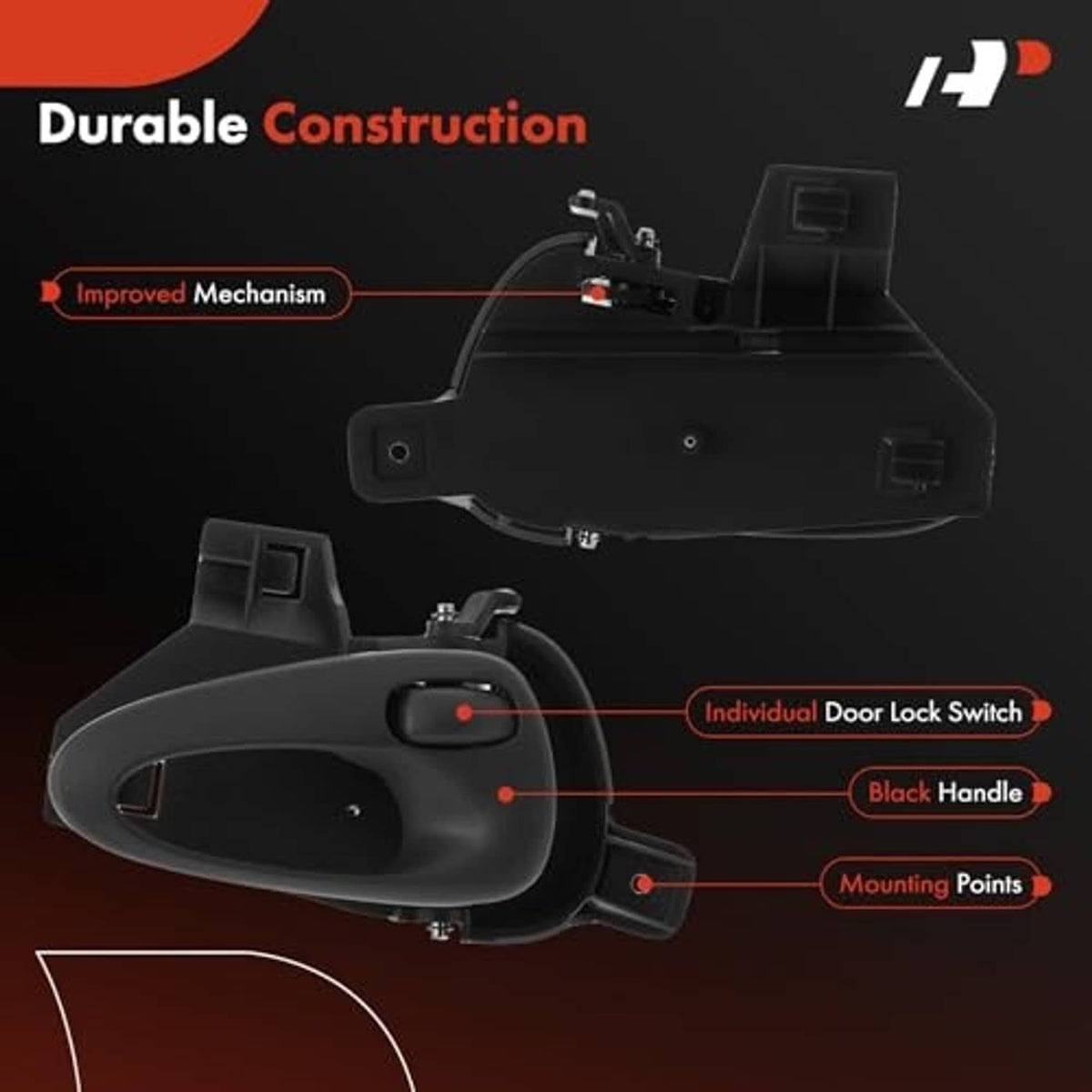 Rear left interior door handle with black grip and visible mounting points