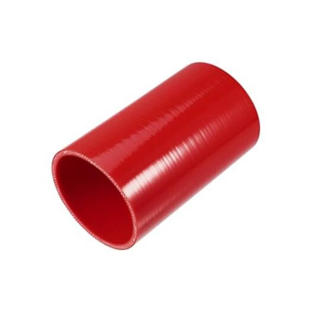 Red straight silicone hose coupler, smooth cylindrical tube with open ends