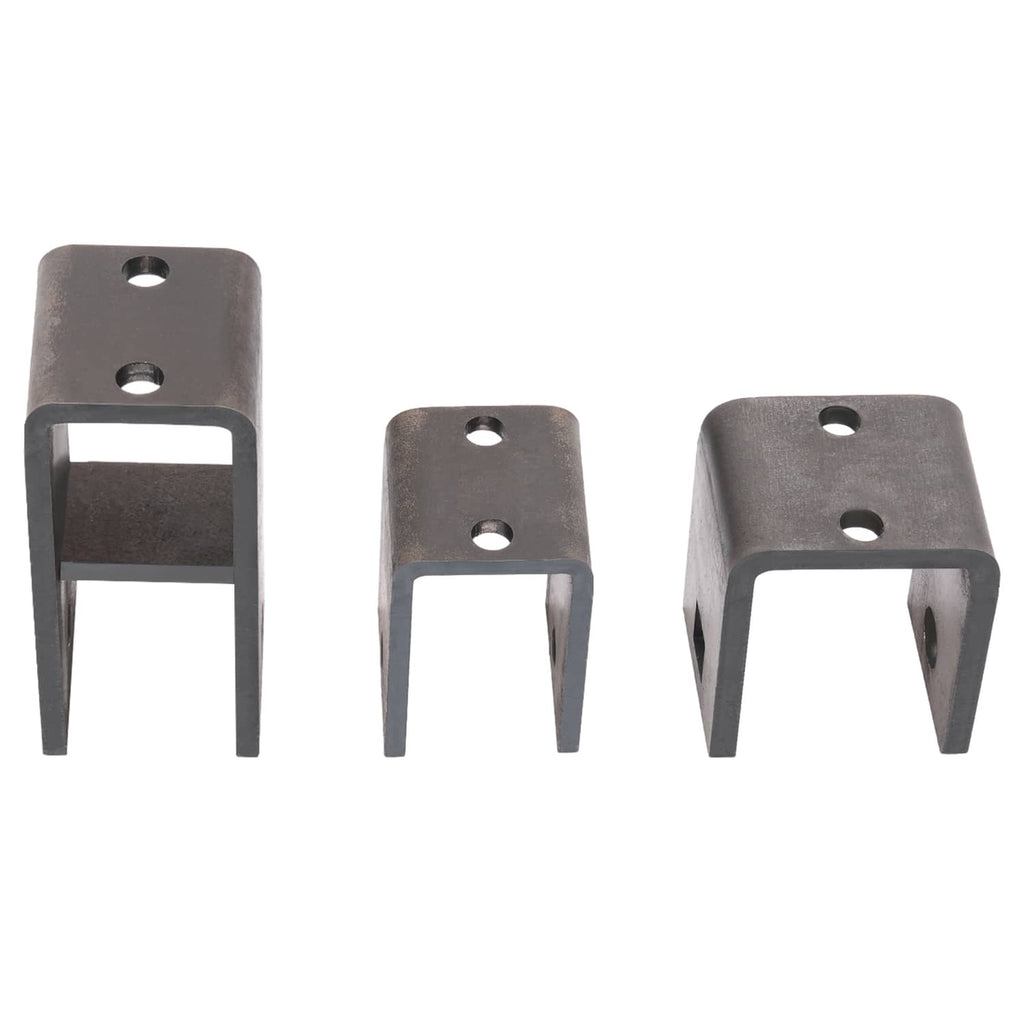 Spring hanger kit U-shaped mounting brackets, dark steel with bolt holes