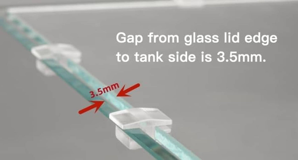 Low-profile clear acrylic lid edge spacer with white clip, showing 3.5mm side gap