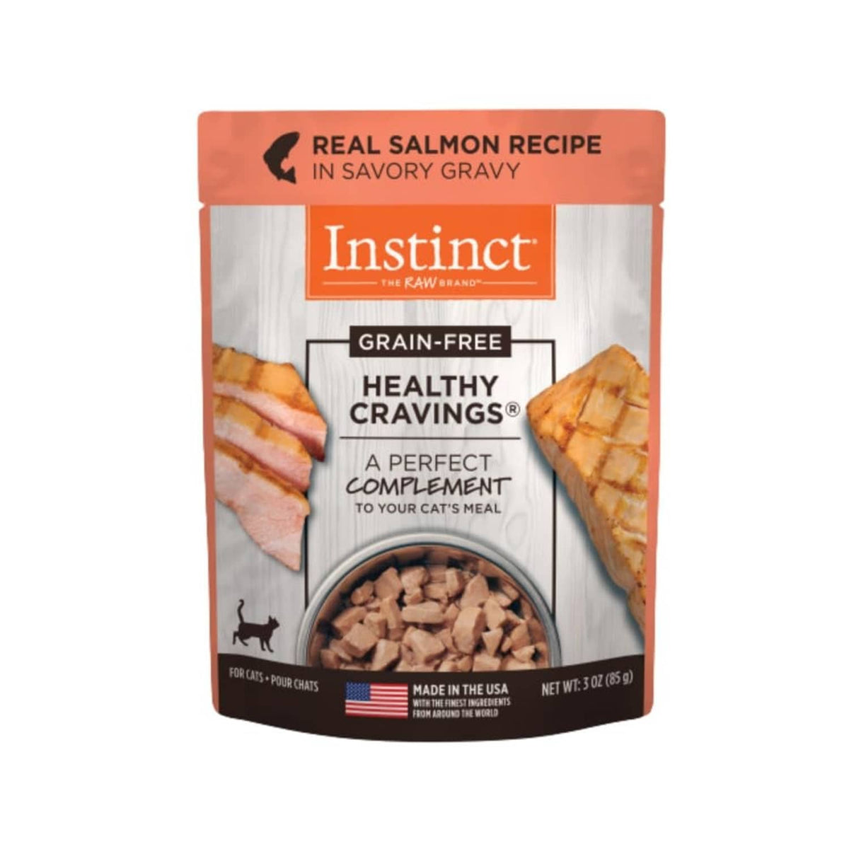 Grain-free healthy cravings salmon cat food topper pouch with savory gravy