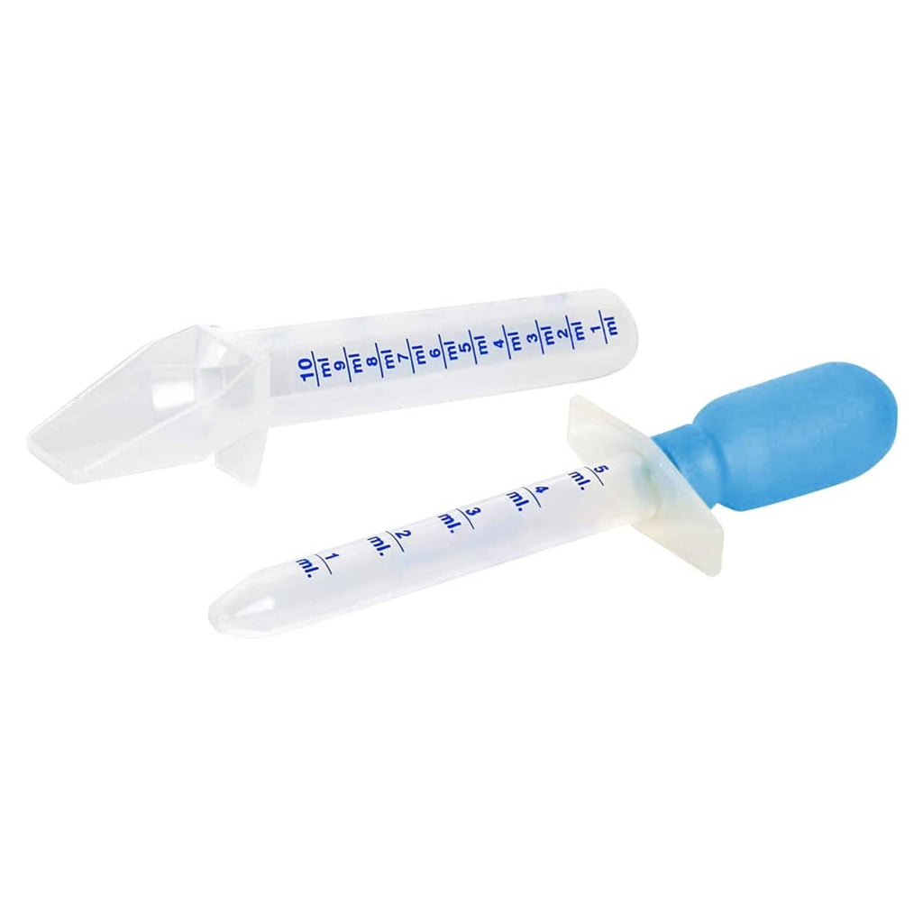 Kids oral medicine dropper and spoon kit, clear and blue calibrated dosing tools