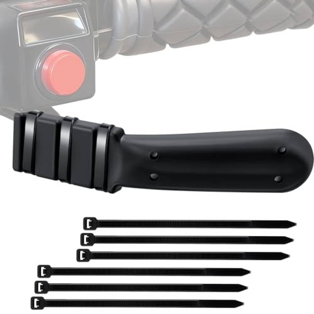 Black ATV thumb throttle extender with wrap-around clamp and included zip ties