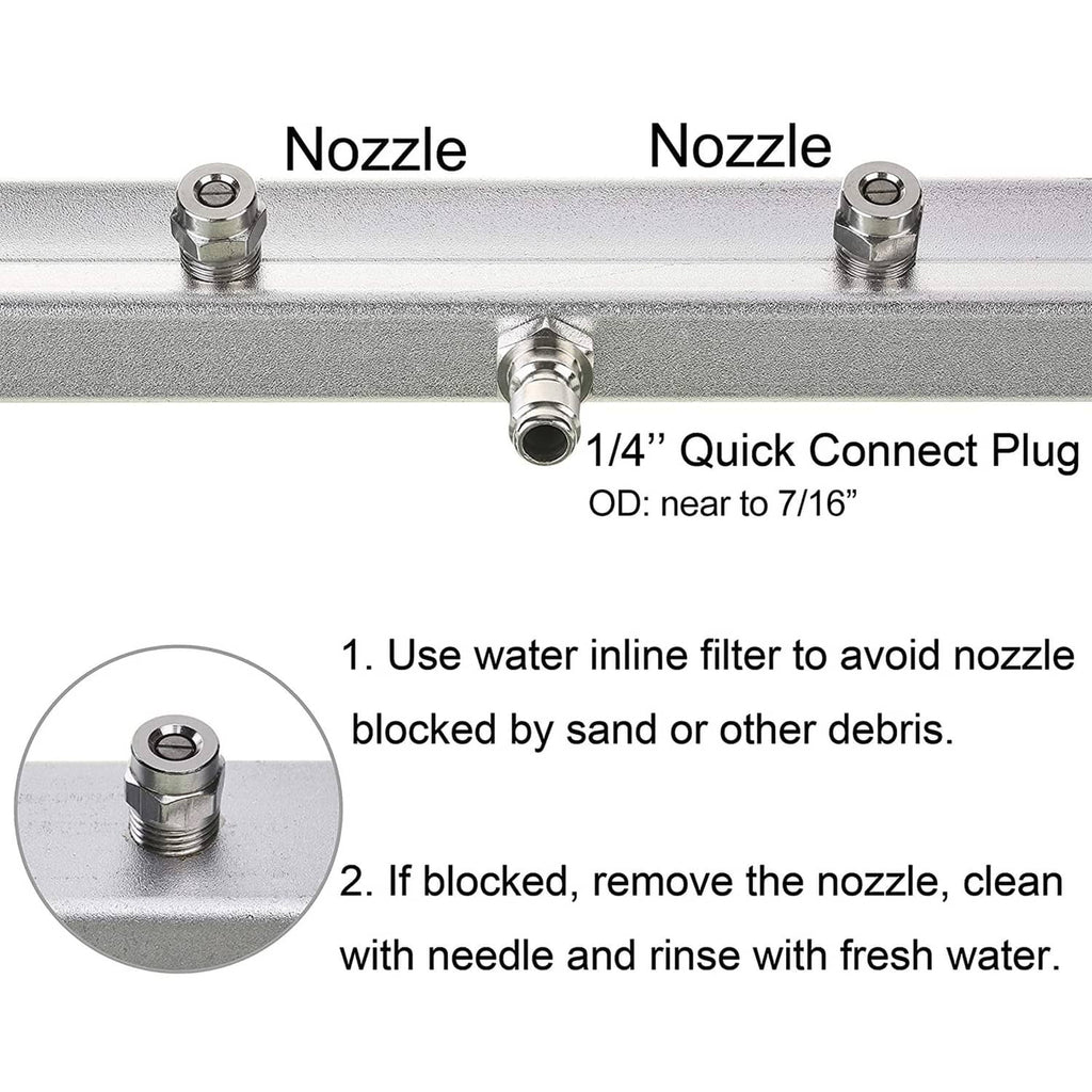 Undercarriage cleaner nozzle assembly with 1/4 in quick-connect plug and nozzle ports