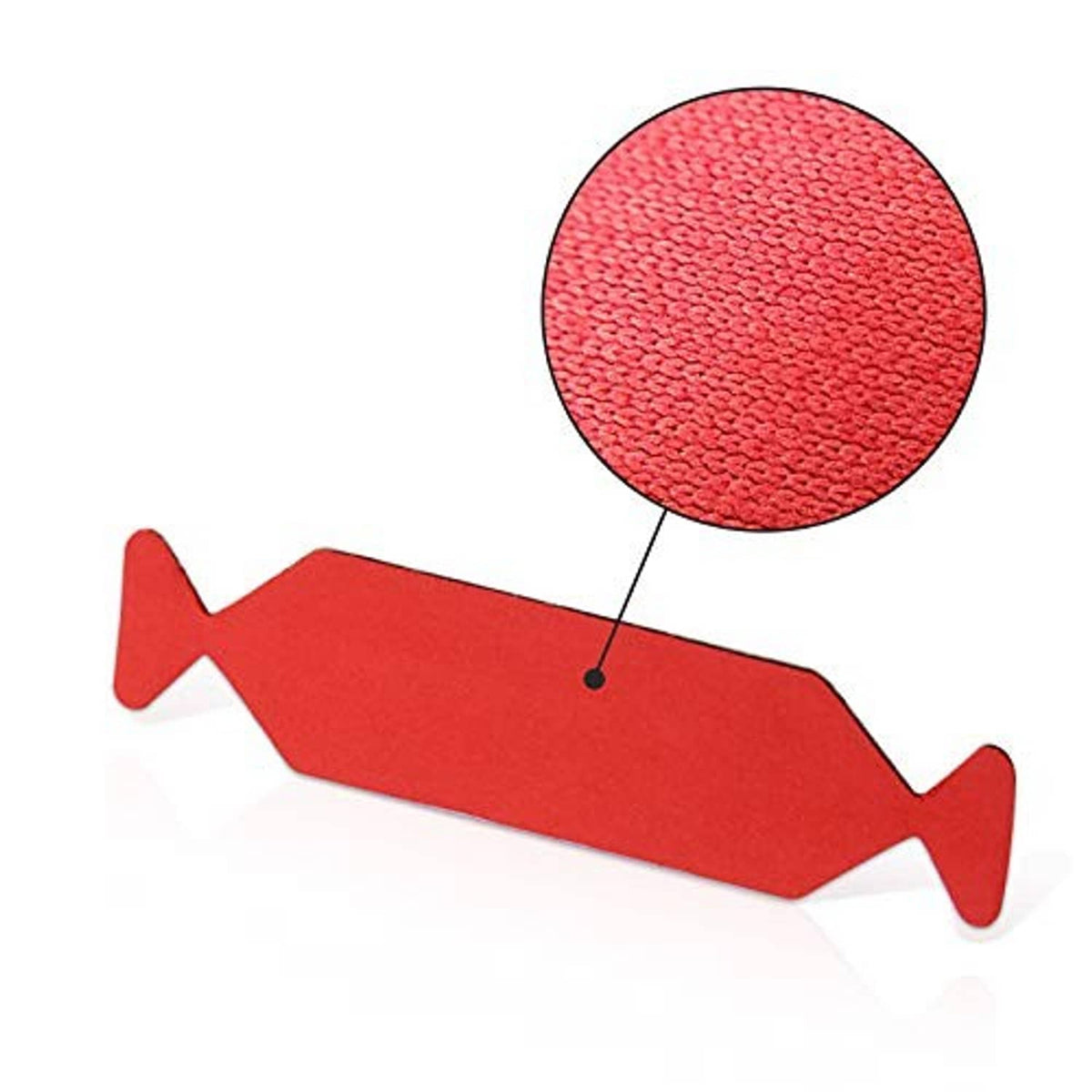 Red felt buffer tape strip with arrow ends and circular textured material detail