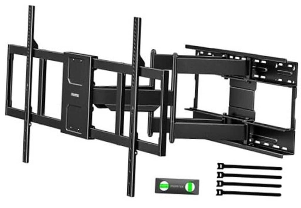 Heavy-duty TV wall mount bracket with flat black frame and mounting arms