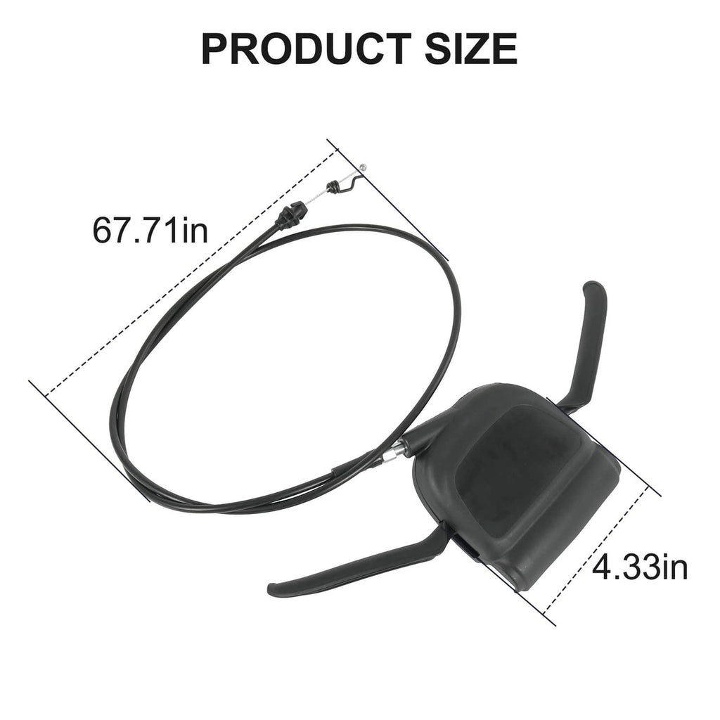 Black drive control cable handle switch with cable loop, includes length and size labels