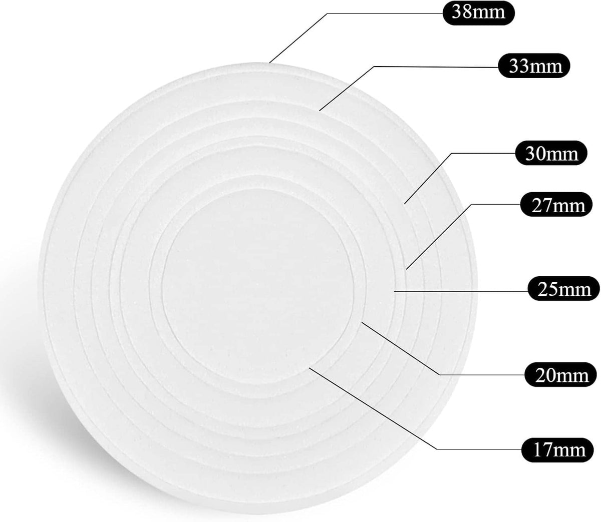 Plastic coin capsule insert diagram showing multiple diameter measurements