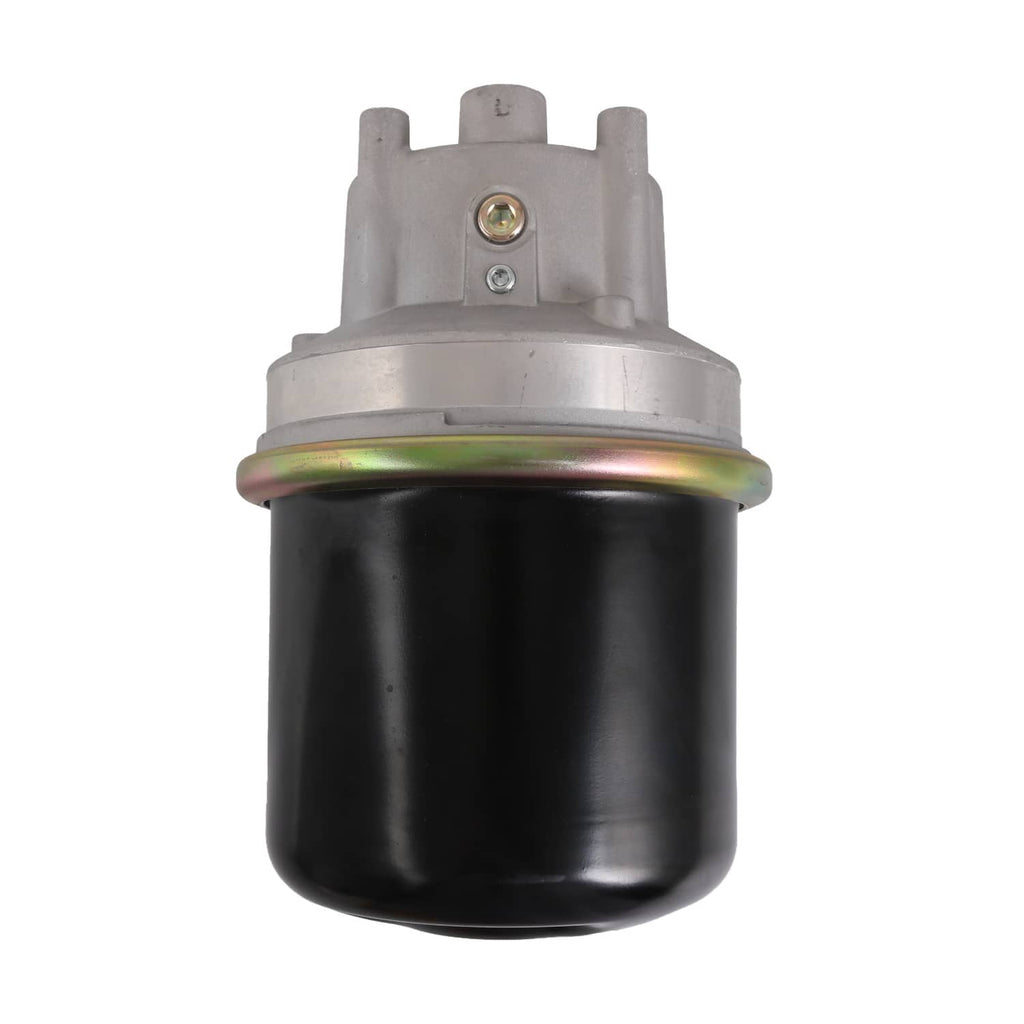Air dryer with black reservoir and silver cap, top mounting and band detail