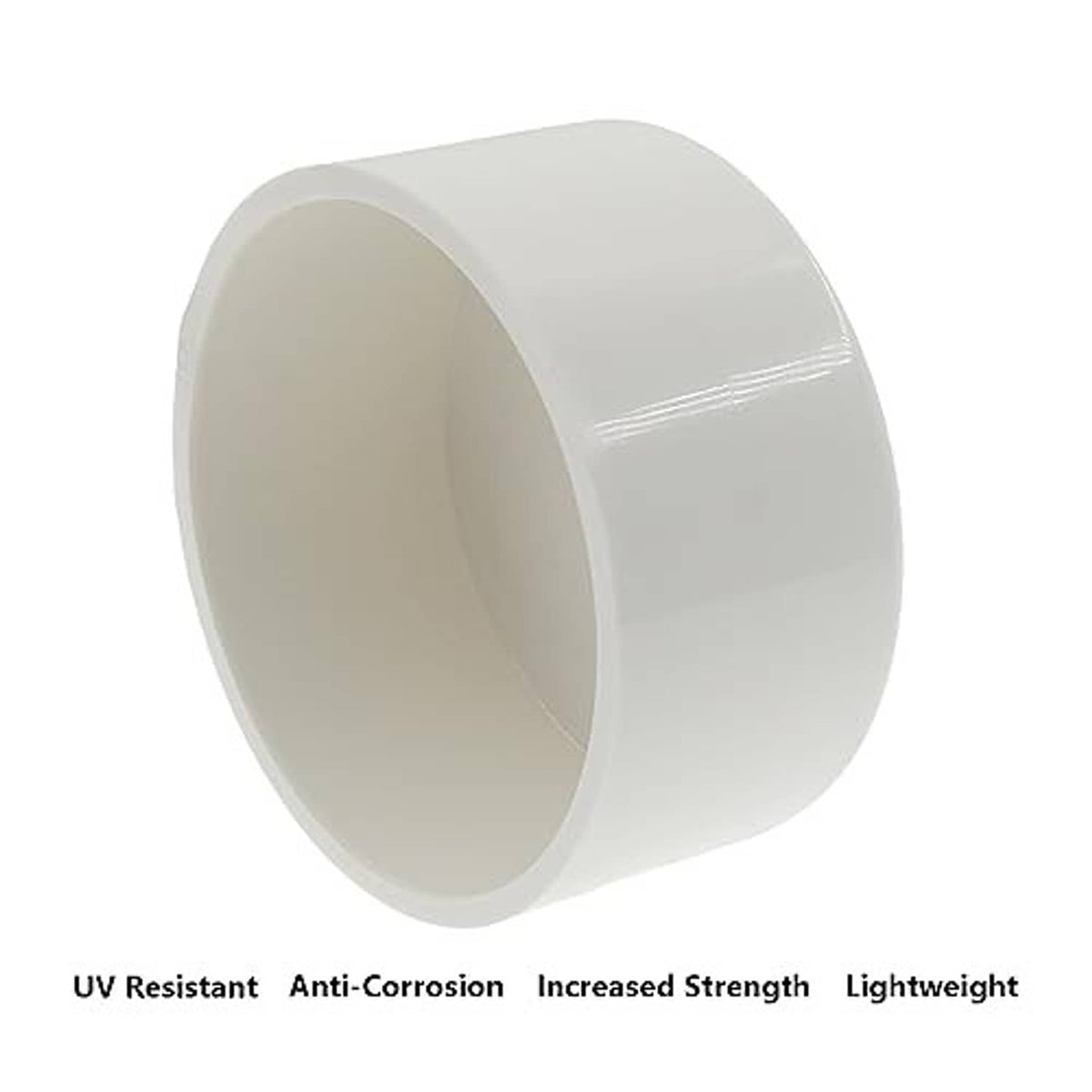 White PVC pipe end cap plug, glossy rim and smooth round body