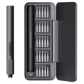 Rechargeable precision electric screwdriver set with open storage case and multiple bits