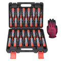 Universal terminal removal tool kit in case with red-gray drivers and gloves