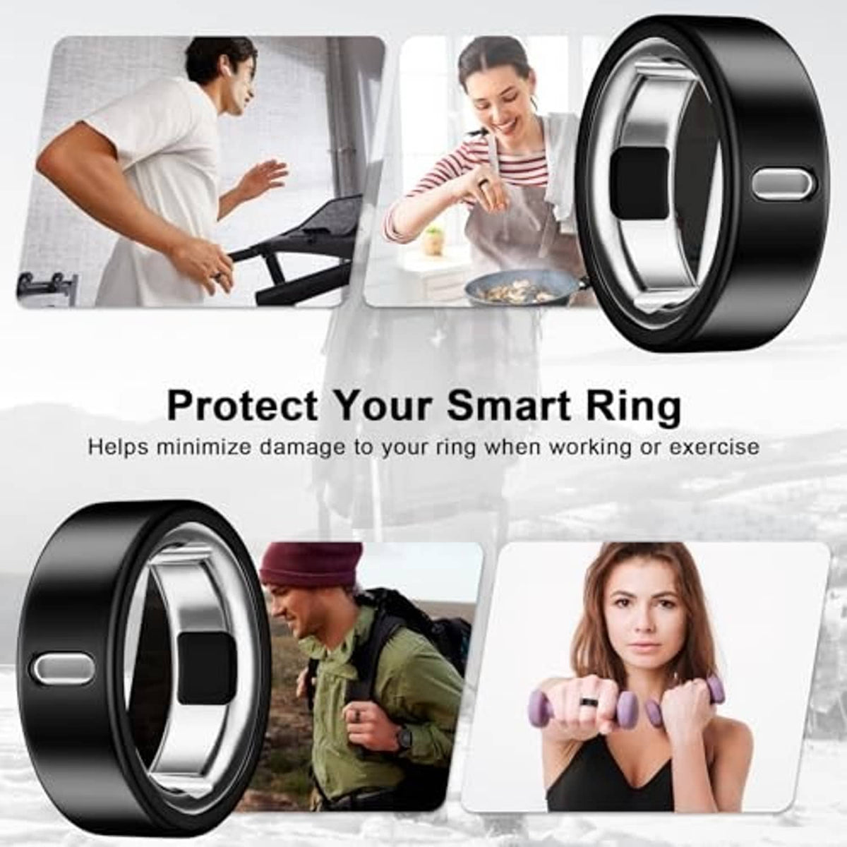 Black TPU ring cover for smart ring protection with rounded bezel and side cutout