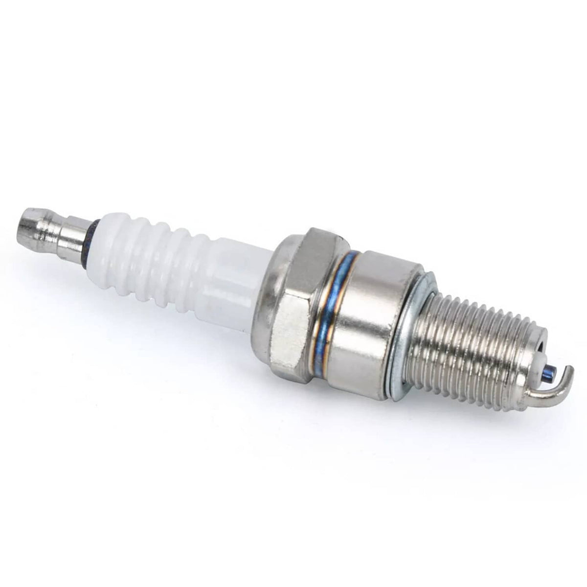 Spark plug with white insulator and metal threads