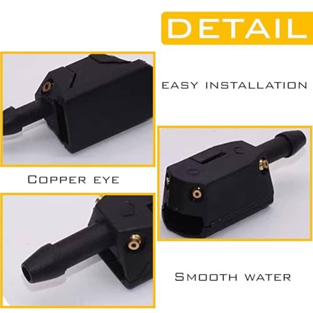 Black windshield washer nozzle with copper eye hole detail and smooth water outlet
