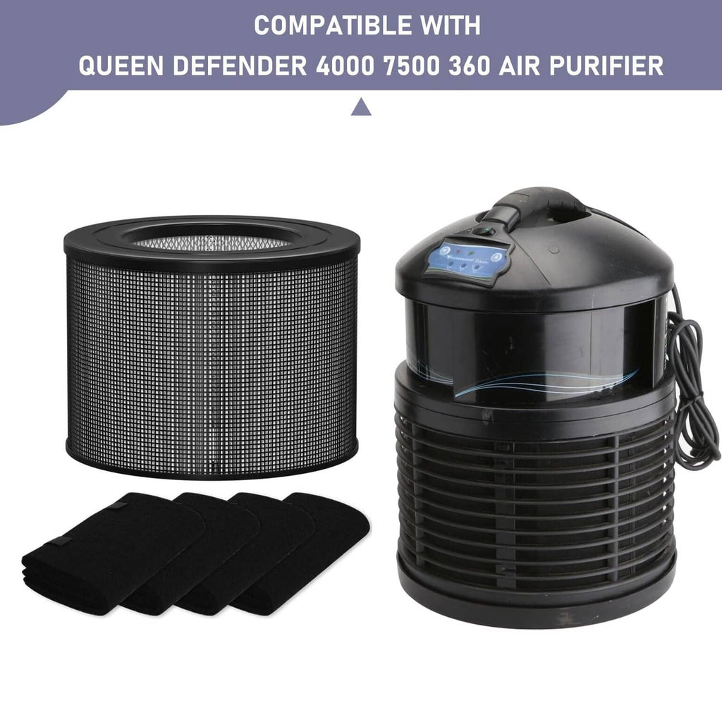 Black mesh HEPA filter cartridge and foldable black replacement pads for purifier