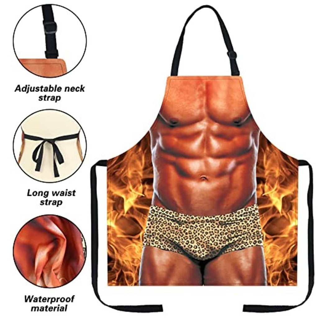 Apron features: adjustable black neck strap, long waist tie, waterproof material