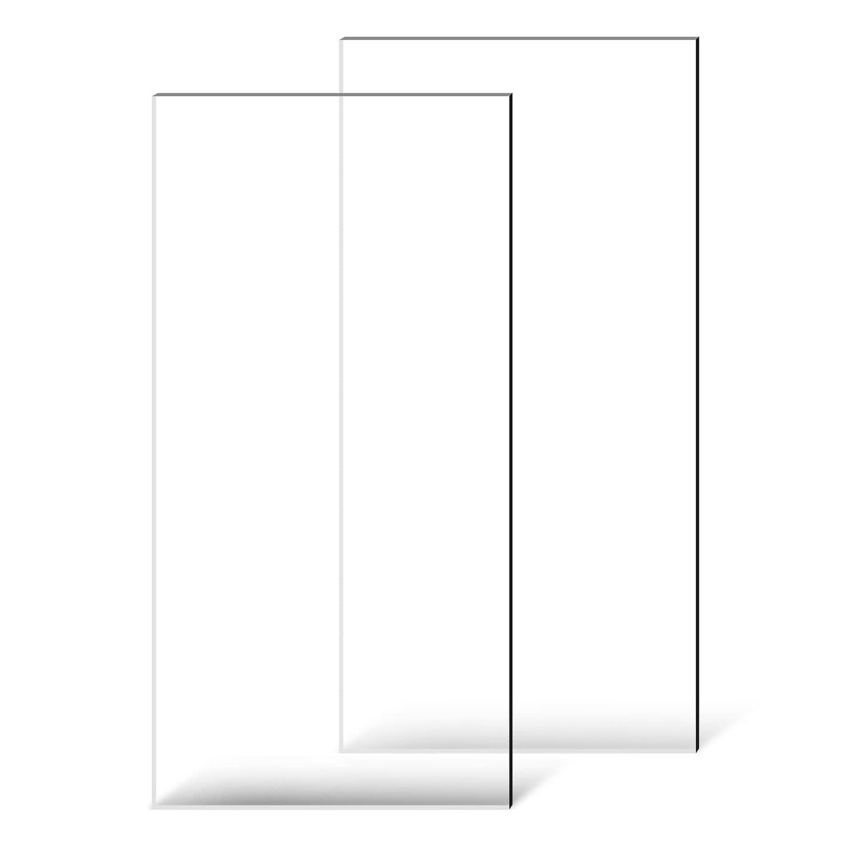 Two overlapping clear acrylic sheets with smooth, transparent rectangular surfaces.