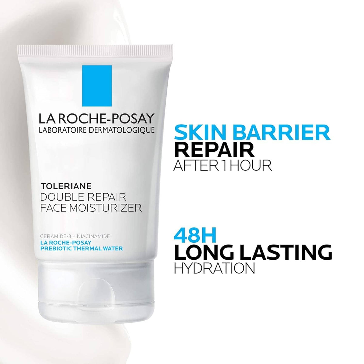 La Roche-Posay Double Repair Face Moisturizer tube, skin barrier repair and 48H hydration