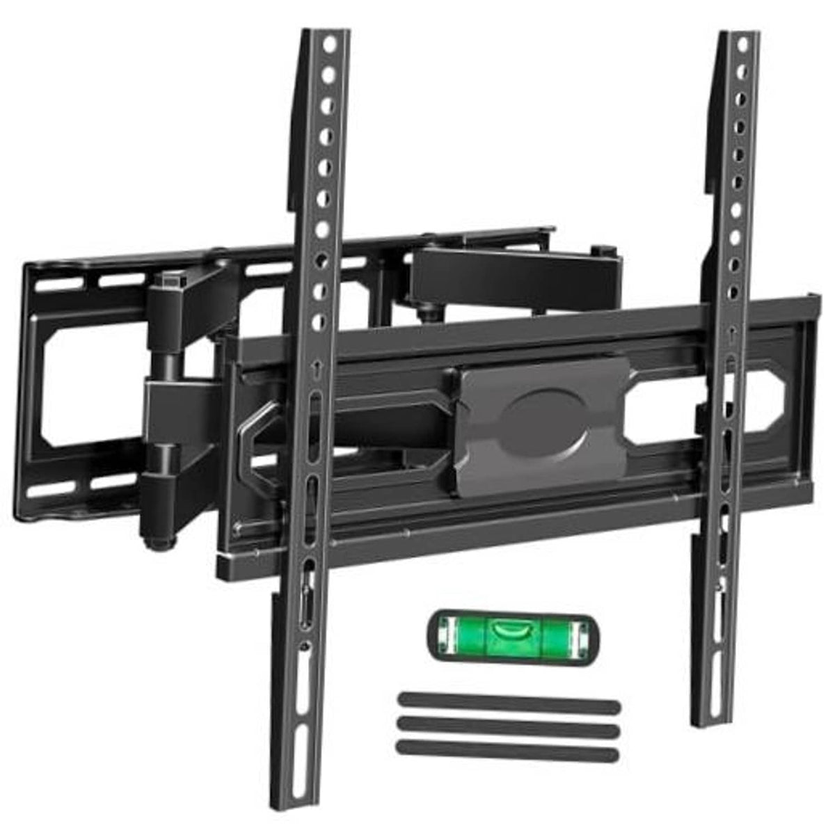 Full-motion TV wall mount bracket with dual rails and mounting plate, black/gray