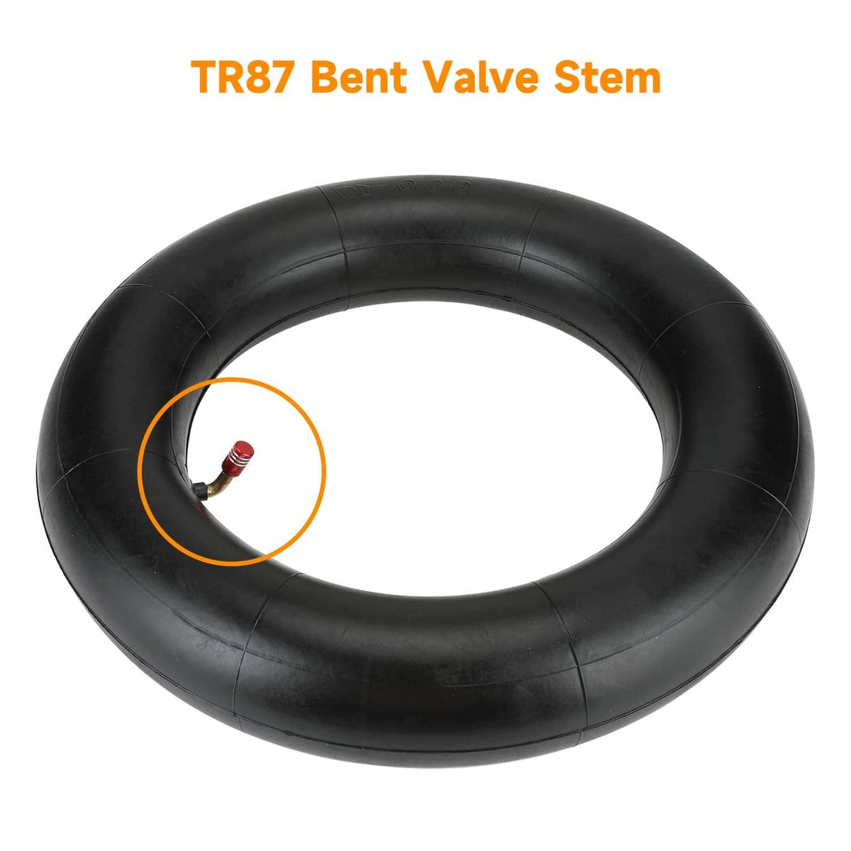 Black inner tube with TR87 bent valve stem and red valve core tip