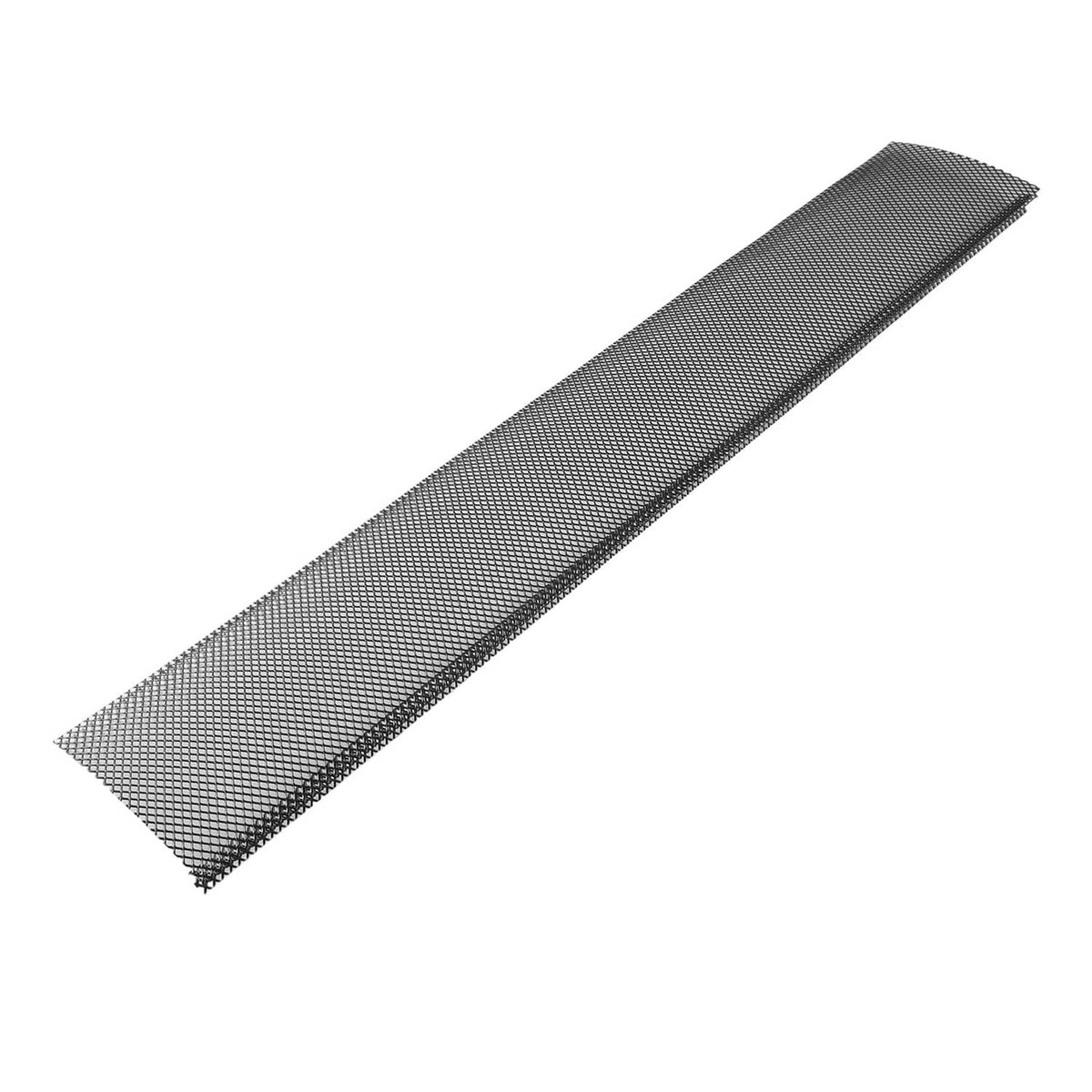 Black powder-coated steel gutter guard mesh strip, long rectangle shape