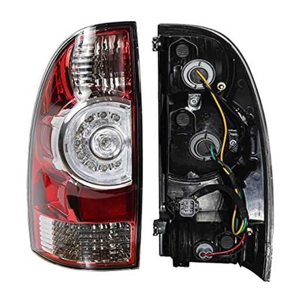 Tail light assembly set showing exterior and inner mount, red and clear lenses