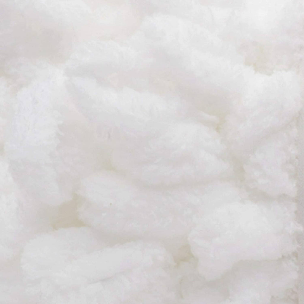 Close-up of white chunky Bernat Alize Blanket-EZ yarn with plush, raised loops