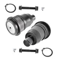 Front upper ball joint pair with black housings, boots, bolts, and retaining ring seals