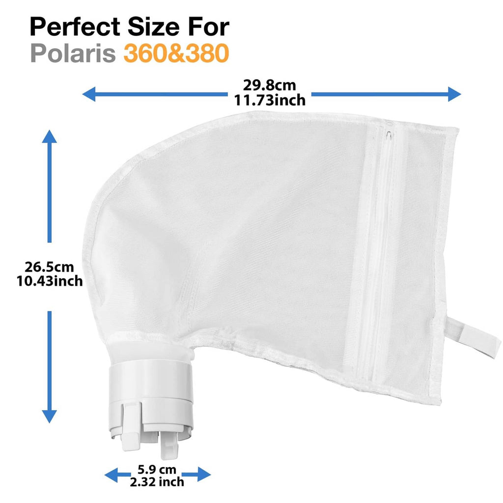 White filter bag with connector neck and side strap clips