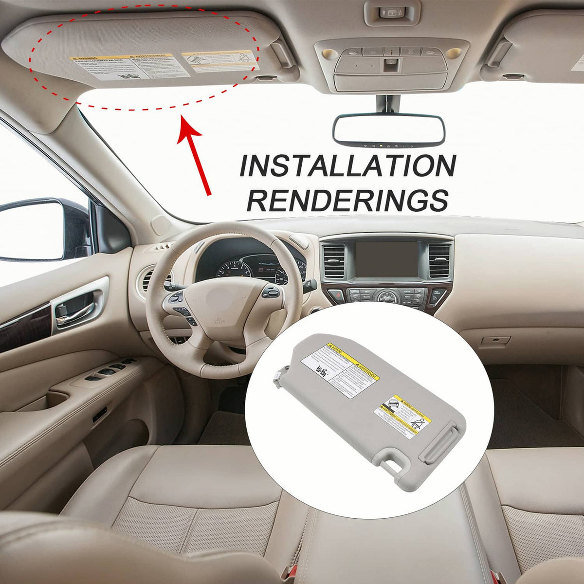 Left driver sun visor installation area with wiring module