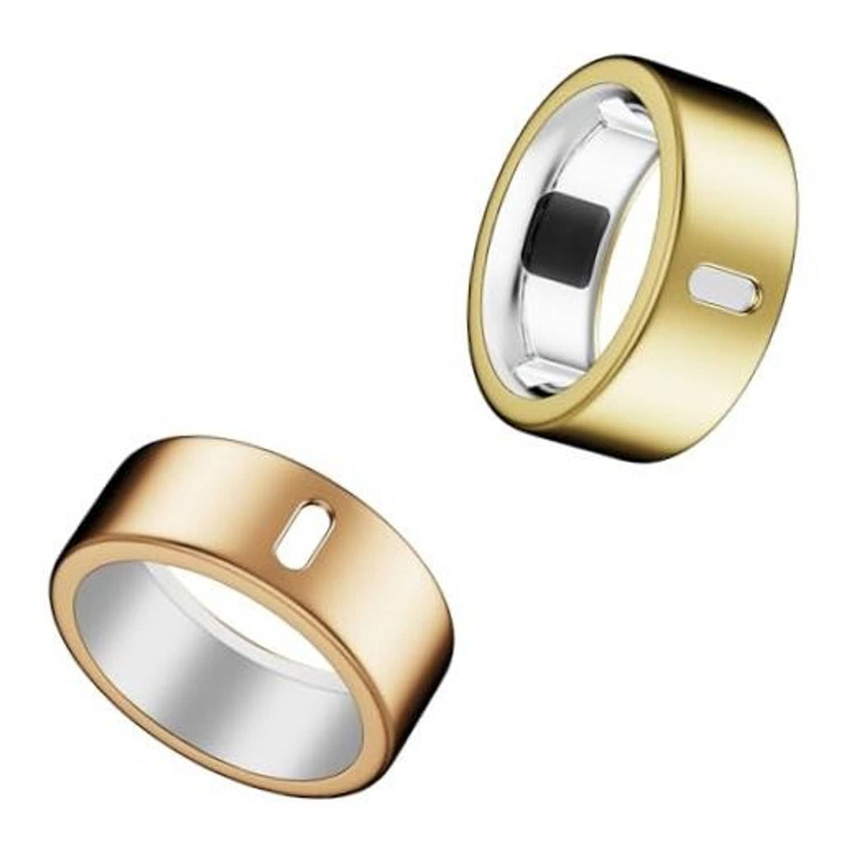 Gold ring cover with charging cutout and smooth glossy inner shell, for smart ring size 8.