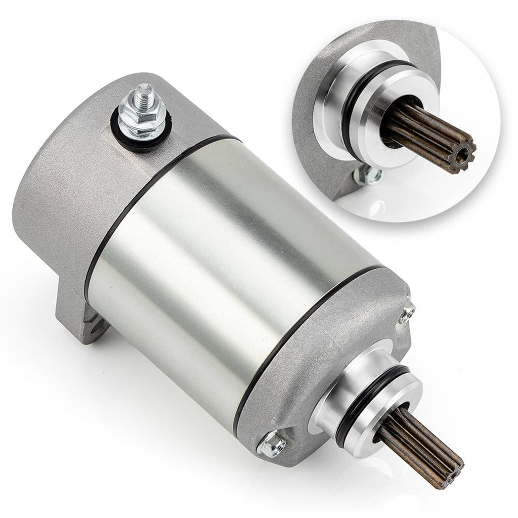 Starter motor with close-up inset of pinion gear end