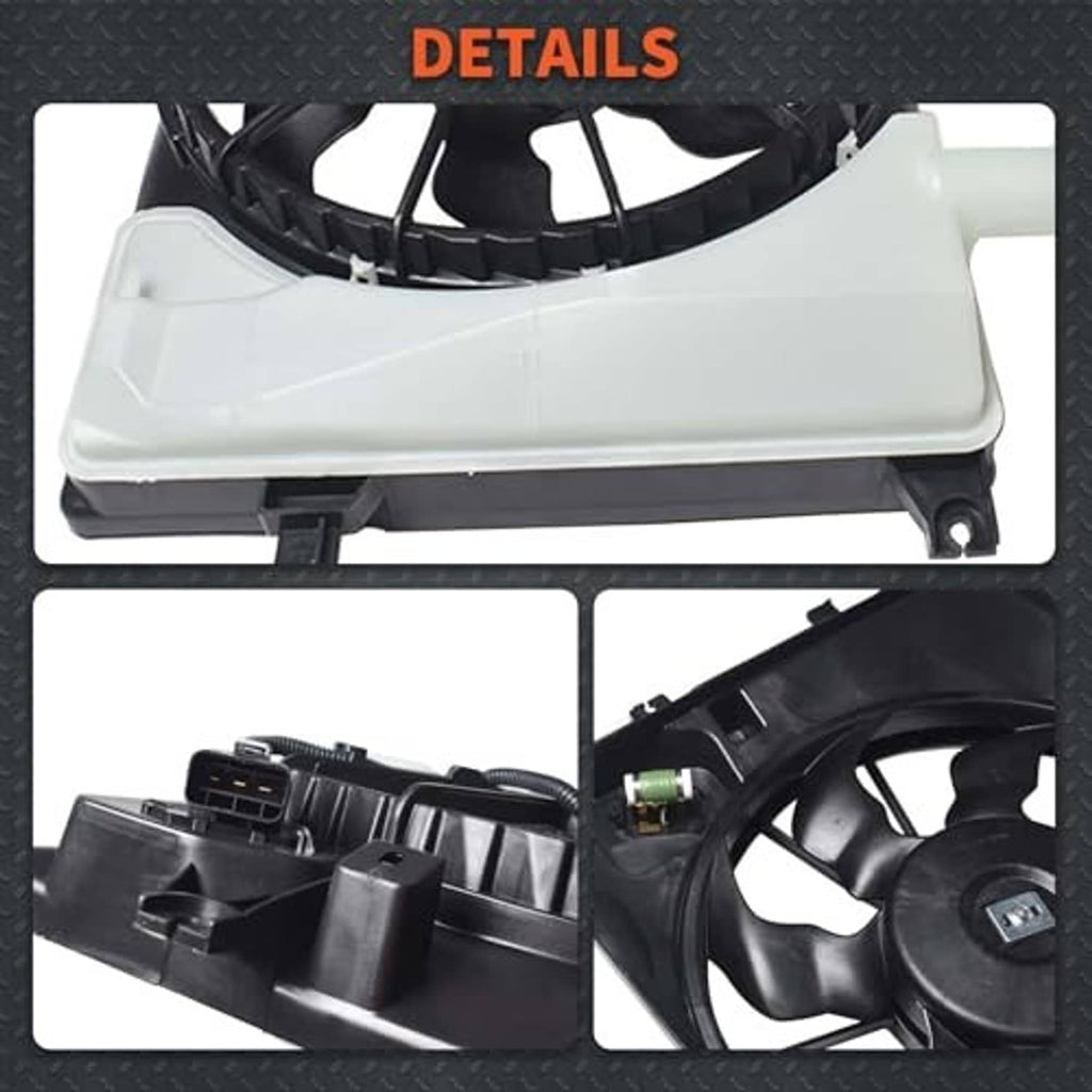 Radiator cooling fan details with white housing and black motor shroud