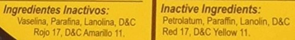 Inactive ingredients close-up: petroleum, lanolin, and other contents on balm label