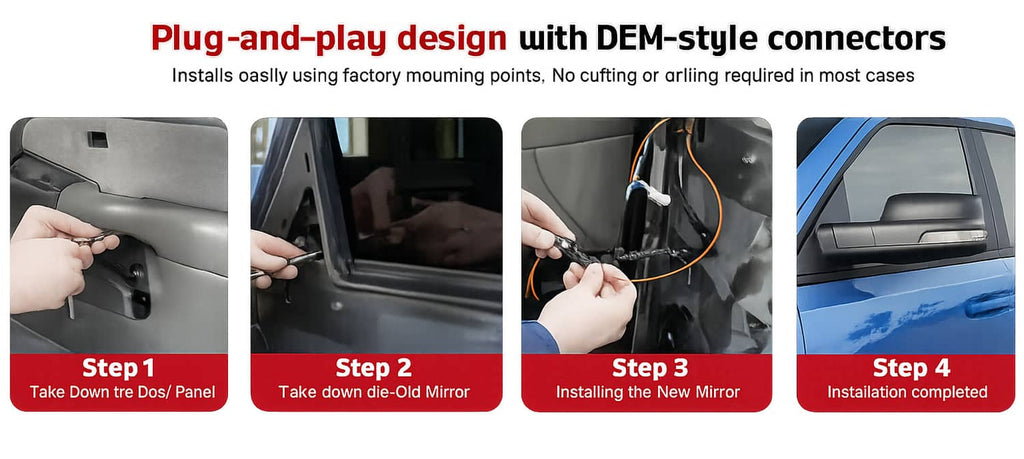 Heated power folding driver-side mirror plug-and-play installation steps