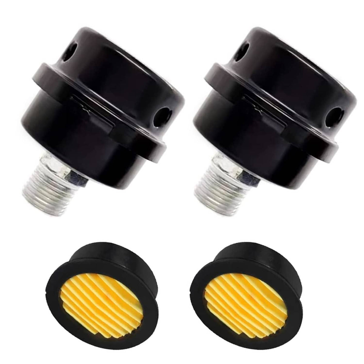 Air compressor silencer filter, 1/2in threaded, black with yellow insert, 2-pack