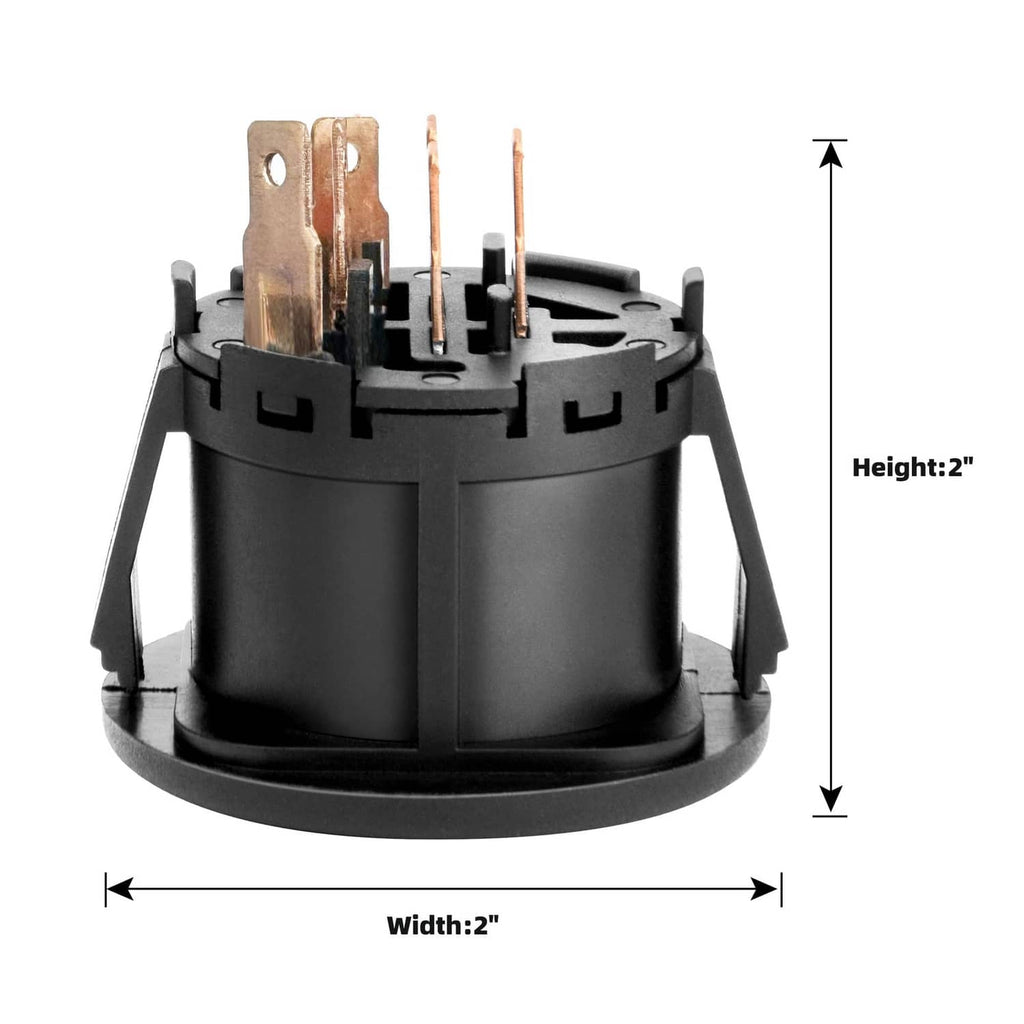 Black ignition switch base with exposed copper terminals, width 2 in