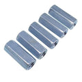 Zinc plated rod coupling sleeves with internal threads, hex-style connectors (5 pack)