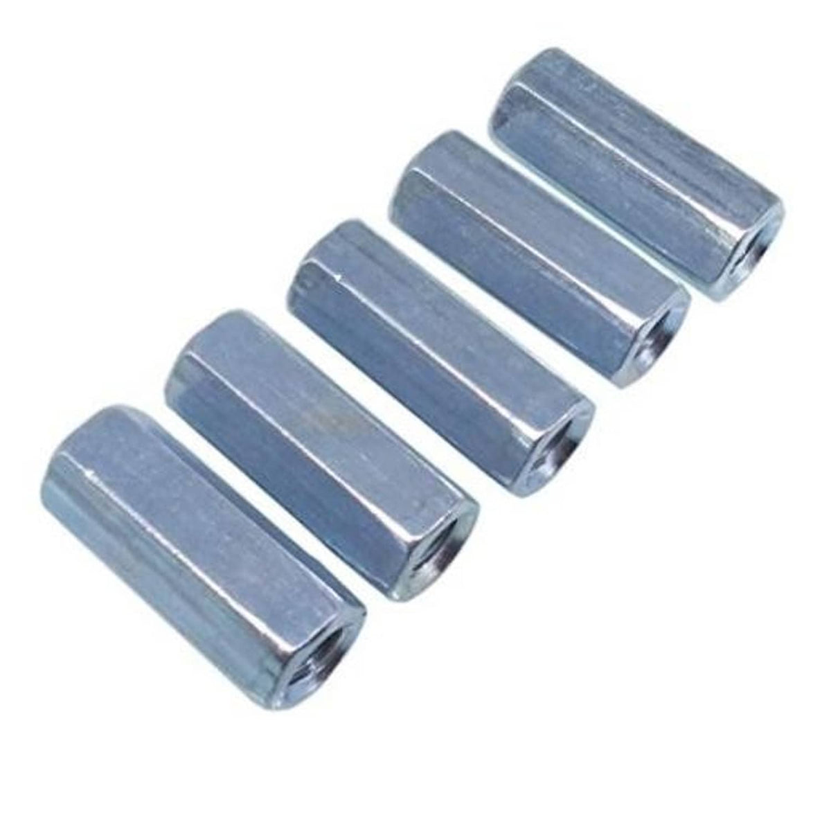 Zinc plated rod coupling sleeves with internal threads, hex-style connectors (5 pack)