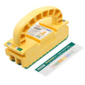 Yellow router push block with arched handle and green toothed base