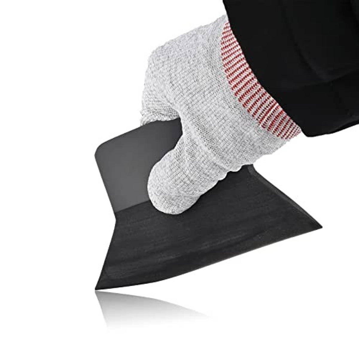 Small black squeegee with frosted edge, pressed onto surface
