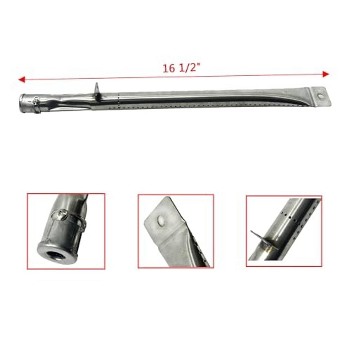Stainless steel replacement burner tube with mounting bracket, 16 1/2 in length