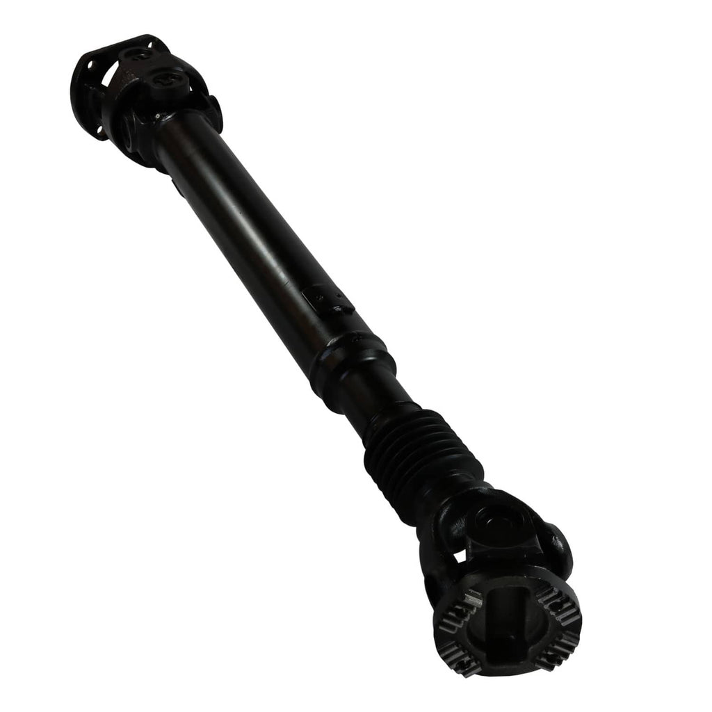 Front drive shaft with black tube, mid shaft section, and splined joint end
